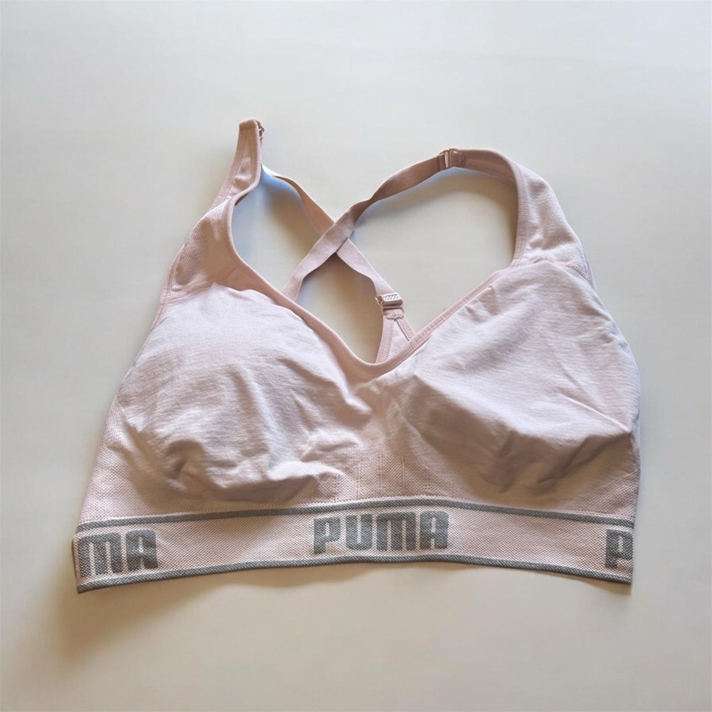 PUMA Women's Blush Pink Bra with Gray Band